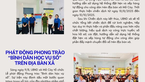 Bảng tin các hoạt động nổi bật trong tháng 8 của xã Mỏ Cày