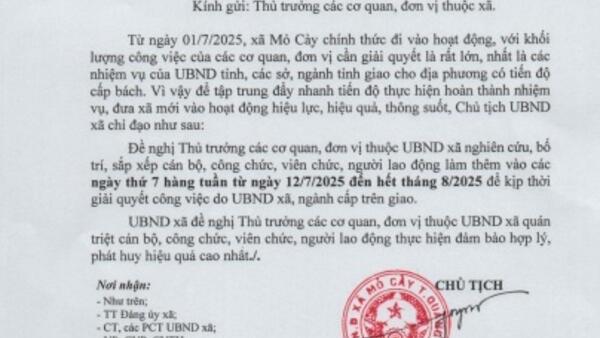 Thông báo lịch làm việc thứ 7 hàng tuần
